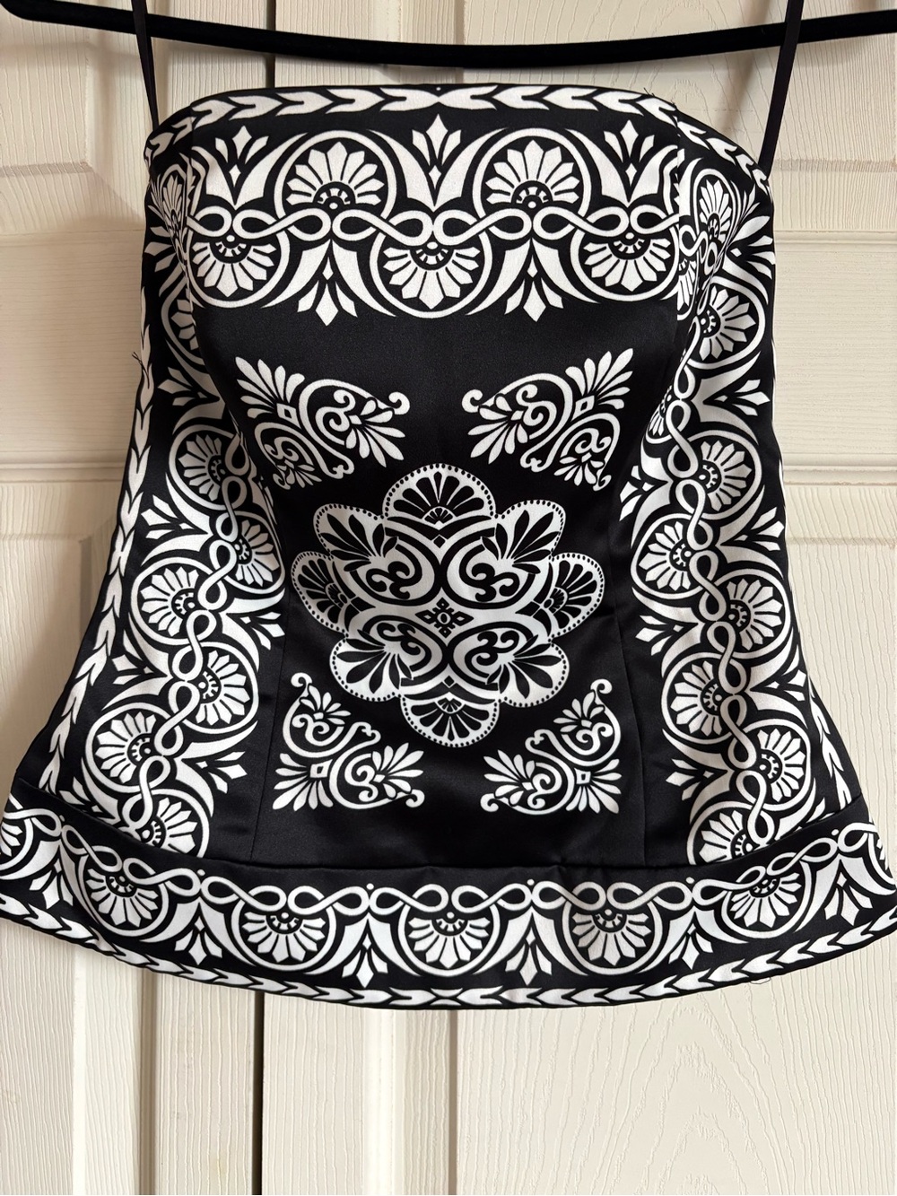 White House Black Market Black and White Strapless Printed Camisole